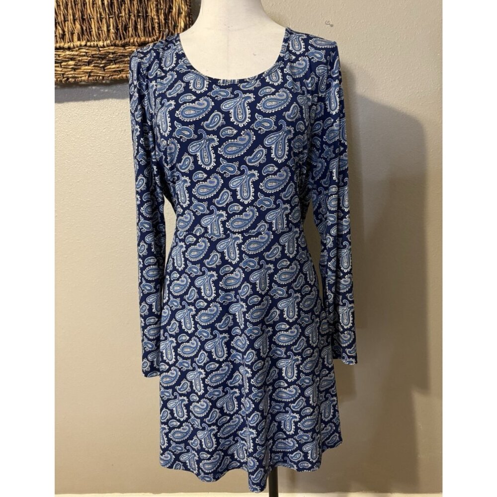 Michael Kors Dress XL Blue White Paisley Stretch Career Church Washable NEW - Picture 11 of 11